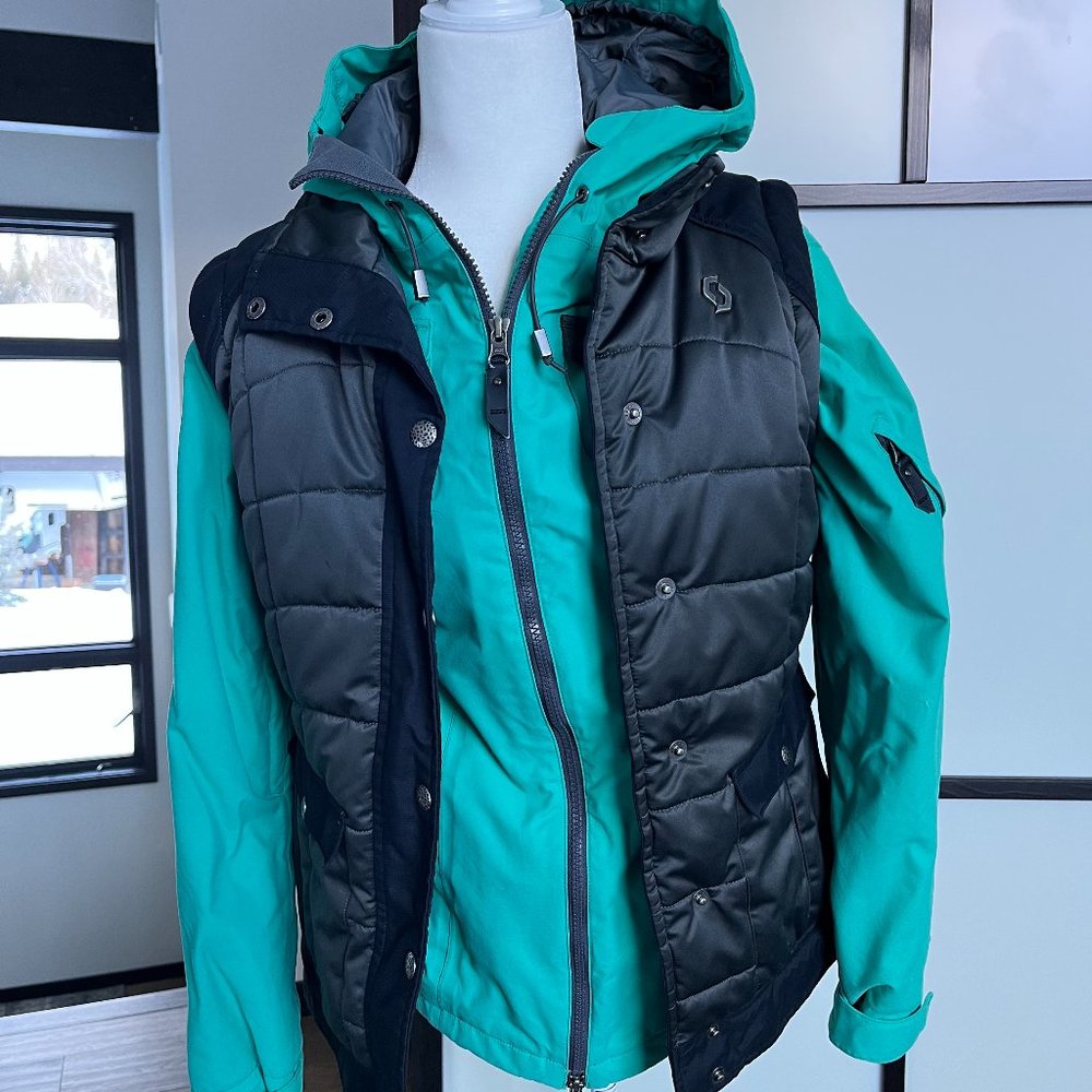Scott Womens Two Piece Green/Black Hooded Ski Jacket Size S